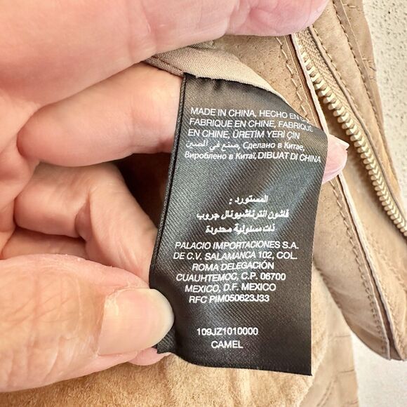 BEBE TAN SUEDE Textured LEATHER ZIP Bomber‎ JACKET COAT SIZE Medium - Picture 9 of 16